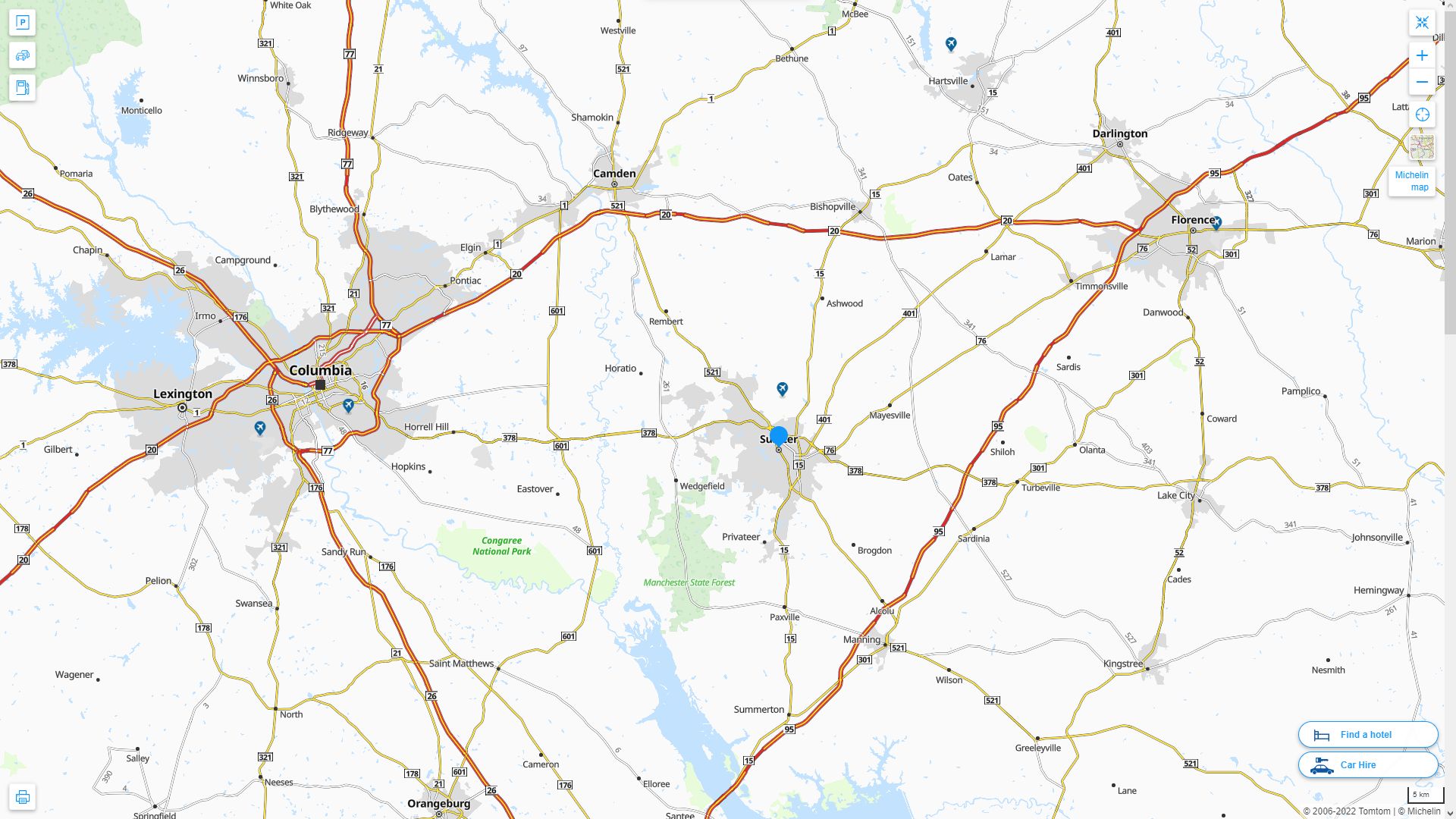Sumter South Carolina Highway and Road Map